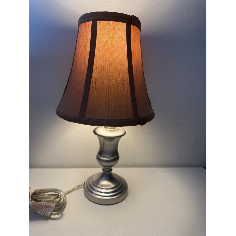 Vintage MetalColonial Urn Boudoir Table Accent Lamp w/ Silky Brown Shade 13"H